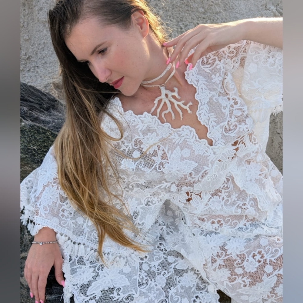 Artisan Boho Raw boyfriend Cut Choker White Coral Concept Accessory Shabby Chic - Picture 5 of 13